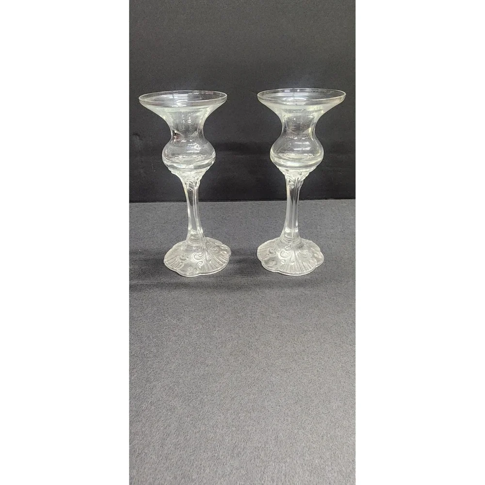 Pair Rosenthal Classic Rose German Clear Glass Crystal Candle Stick Holders 6